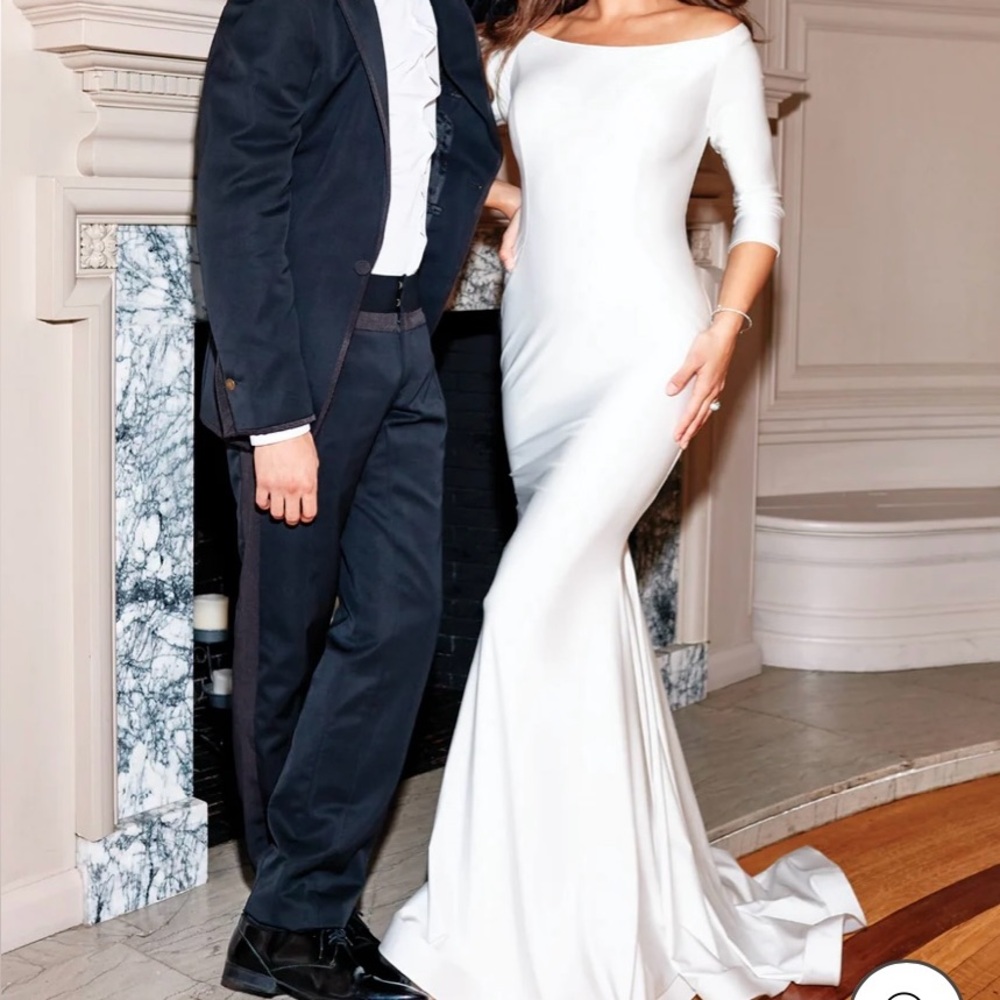 Clarisse White Jersey Silk Off Shoulder Mermaid Gown